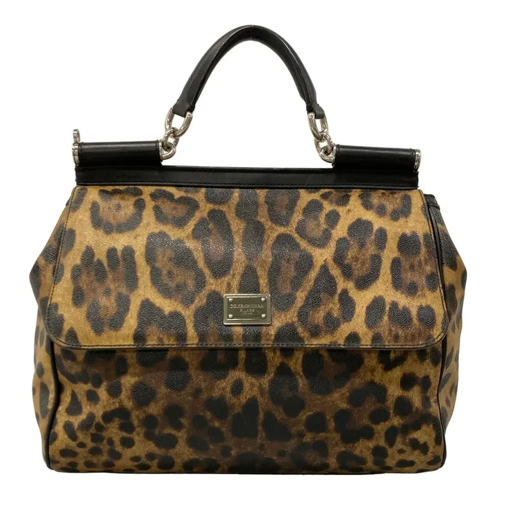 Dolce & Gabbana DOLCE&GABBANA Sicily Handbag Black Dark Brown Beige PVC Leather